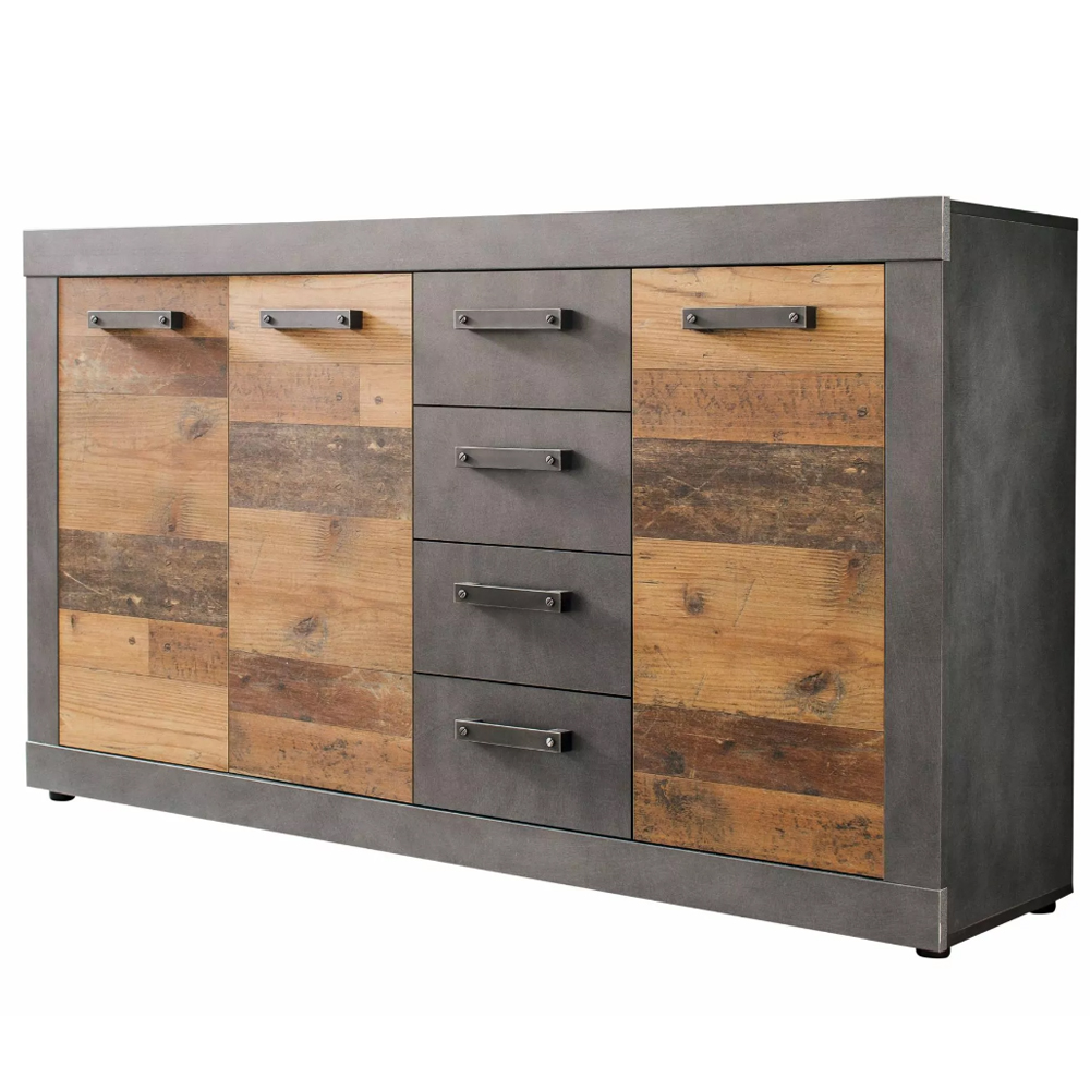 Saige Old Wood Sideboard with 3 Doors In Graphite and Grey