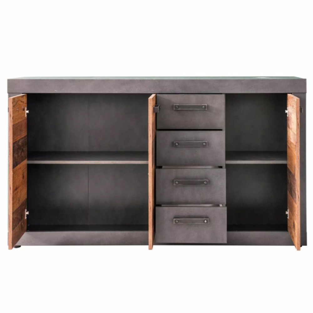 Saige Old Wood Sideboard with 3 Doors In Graphite and Grey