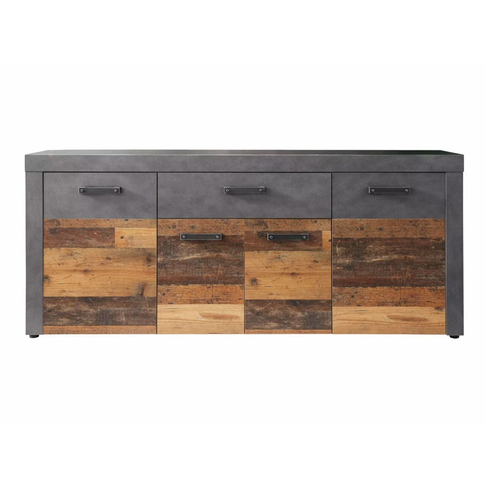 Saige Old Wood Sideboard with 4 Doors In Graphite and Grey