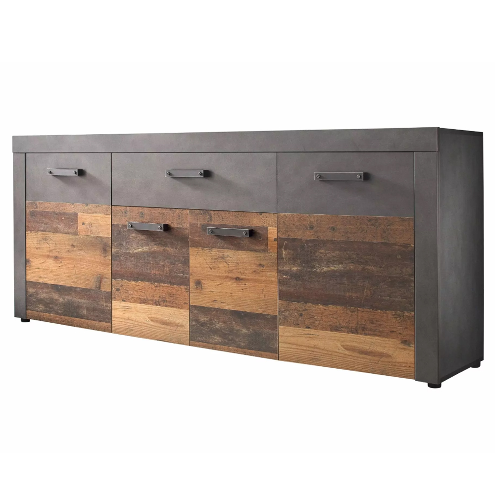 Saige Old Wood Sideboard with 4 Doors In Graphite and Grey