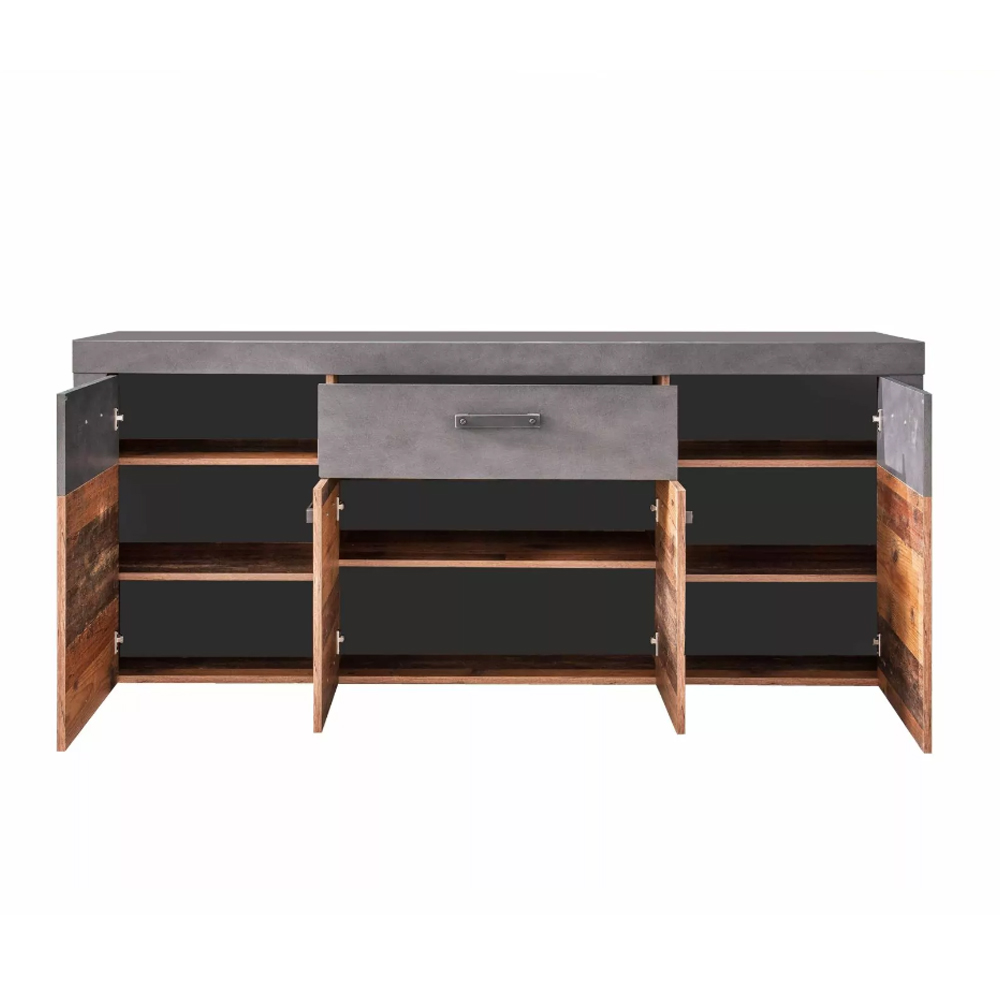 Saige Old Wood Sideboard with 4 Doors In Graphite and Grey