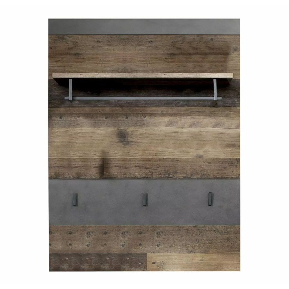 Saige Old Wood Wall Mounted Coat Rack In Graphite and Grey
