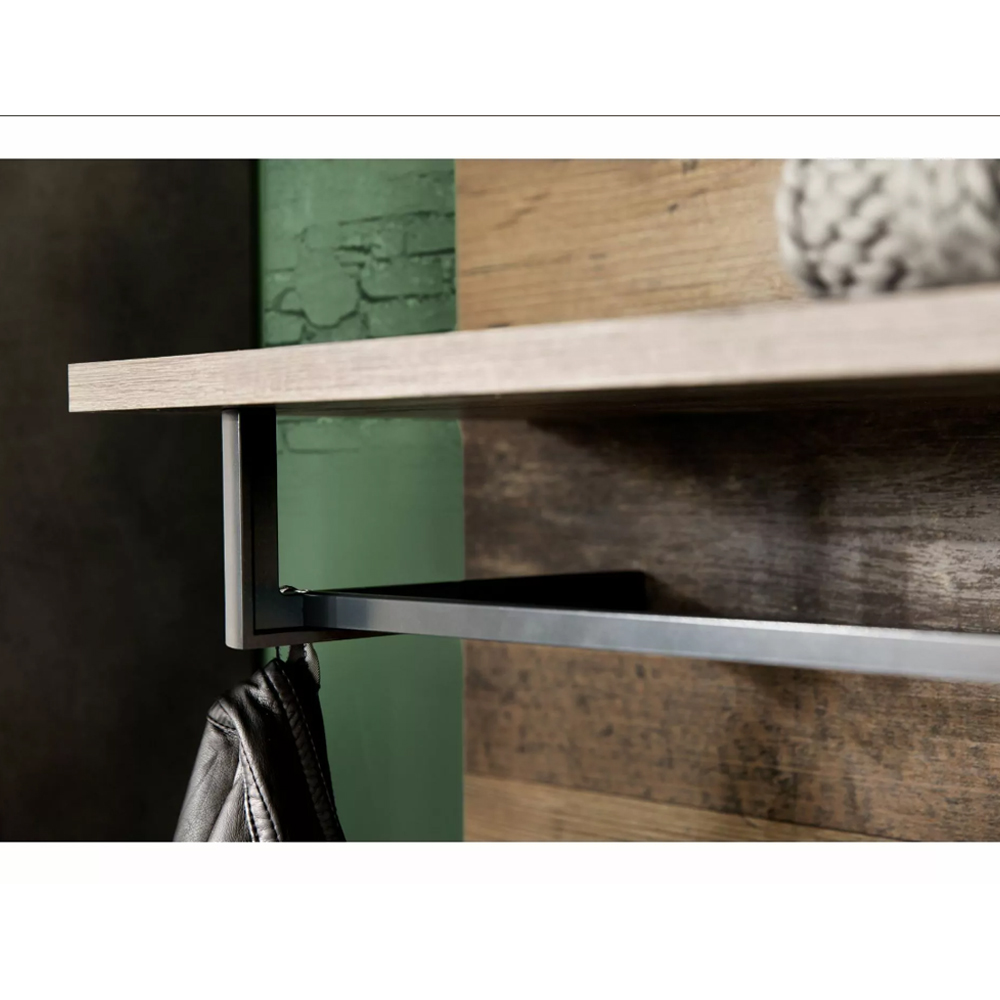Saige Old Wood Wall Mounted Coat Rack In Graphite and Grey