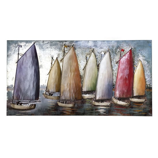 Product photograph of Sailing Regatta Picture Metal Wall Art In Multicolor And Blue from Furniture in Fashion