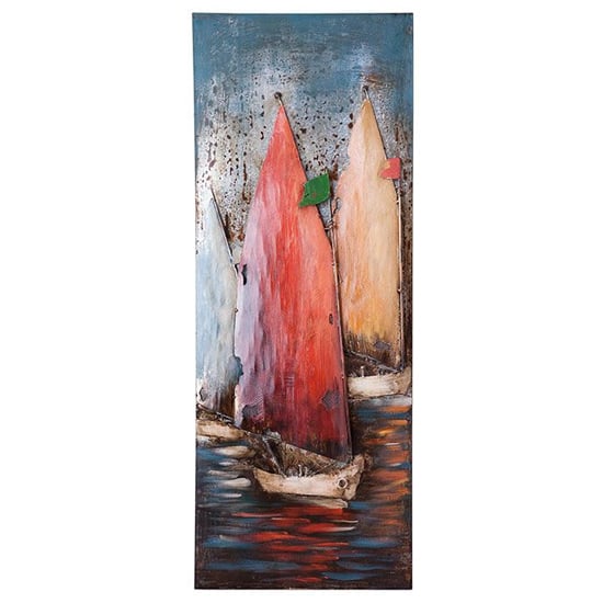 Read more about Sailing trio picture metal wall art in blue and red