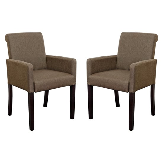 Read more about Saiph brown fabric upholstered carver dining chairs in pair