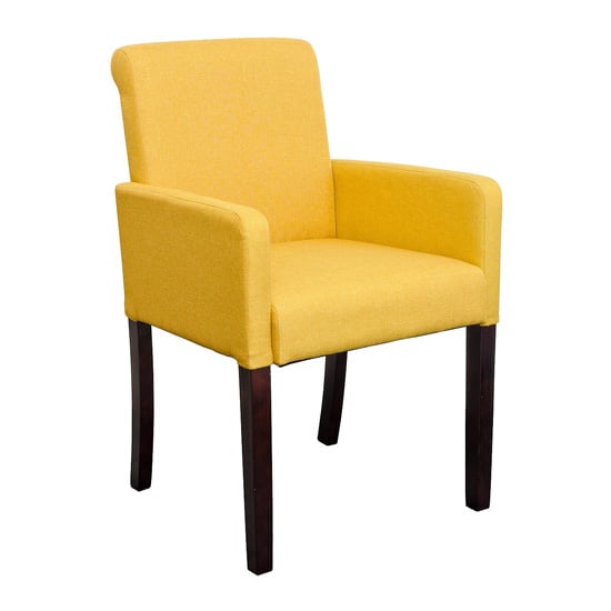 Saiph Yellow Fabric Upholstered Carver Dining Chairs In Pair