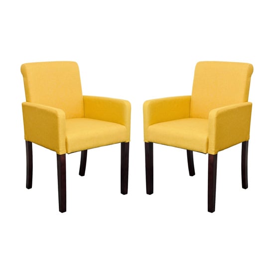 Read more about Saiph yellow fabric upholstered carver dining chairs in pair