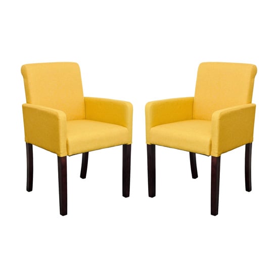 Saiph Yellow Fabric Upholstered Carver Dining Chairs In Pair