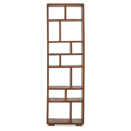 Photo of Saki wooden shelving unit with multi open shelves in brown