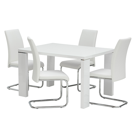 Sako Small Glass White Dining Table 4 Montila White Chairs_2