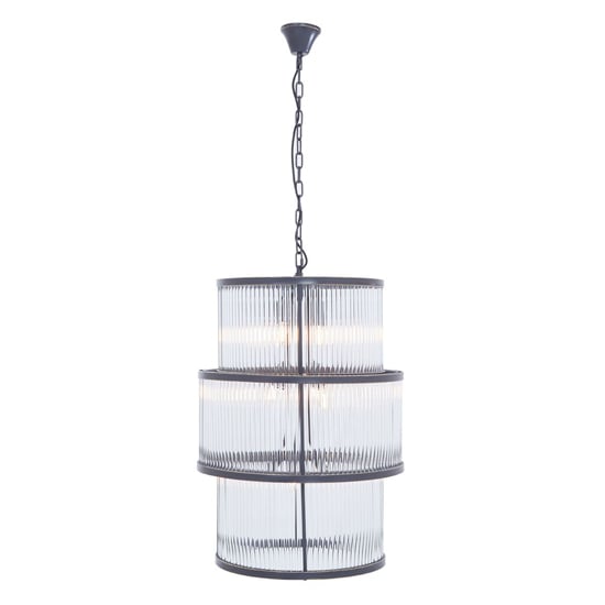 Photo of Salas large ribbed pattern 3 tier chandelier light in black