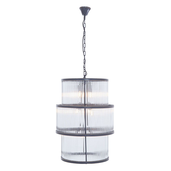 Read more about Salas large ribbed pattern 3 tier chandelier light in black