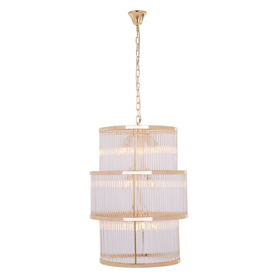 Photo of Salas large ribbed pattern 3 tier chandelier light in gold