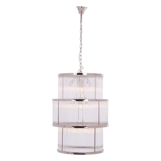 Photo of Salas large ribbed pattern 3 tier chandelier light in nickel