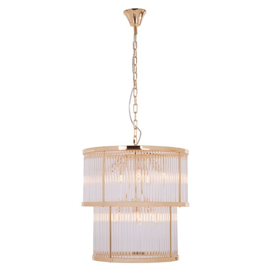 Read more about Salas ribbed pattern 2 tier chandelier light in gold