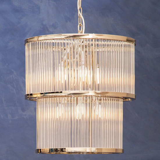 Salas Ribbed Pattern 2 Tier Chandelier Light In Nickel