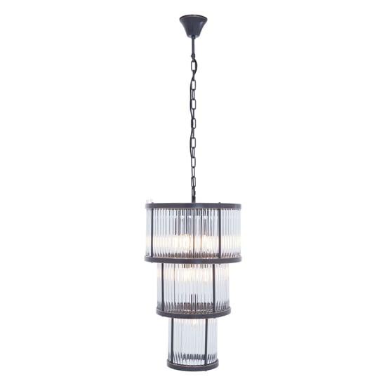 Read more about Salas small ribbed pattern 3 tier chandelier light in black