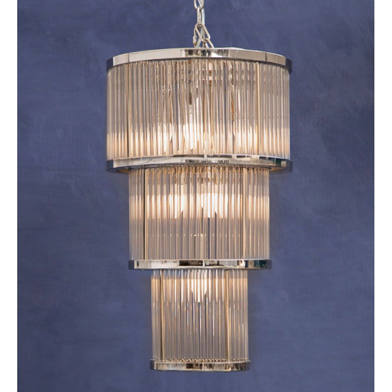 Salas Small Ribbed Pattern 3 Tier Chandelier Light In Nickel