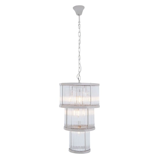 Photo of Salas small ribbed pattern 3 tier chandelier light in nickel
