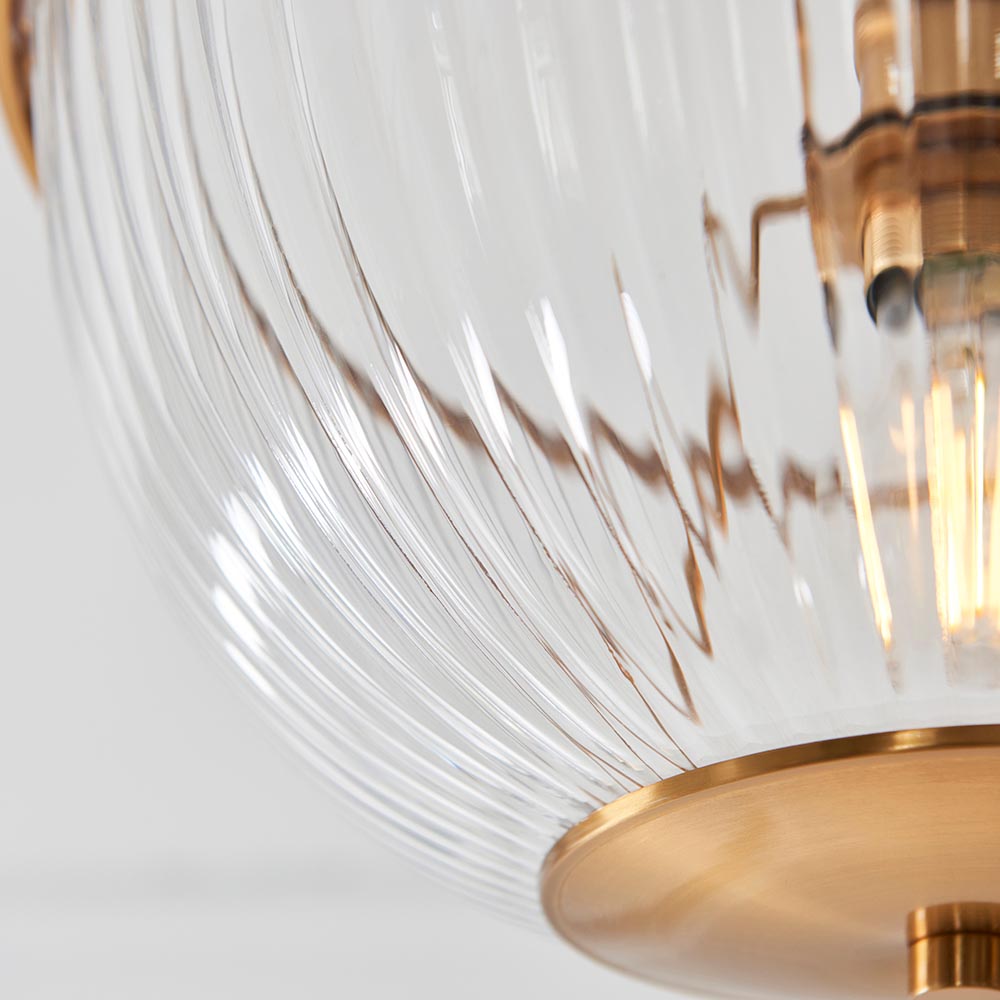 Salem Ribbed Glass Downlighter Flush Ceiling Light In Vintage Brass
