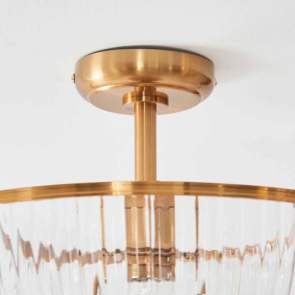 Salem Ribbed Glass Downlighter Flush Ceiling Light In Vintage Brass