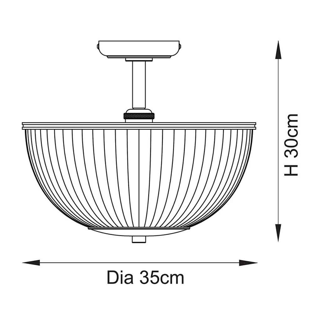 Salem Ribbed Glass Downlighter Flush Ceiling Light In Vintage Brass