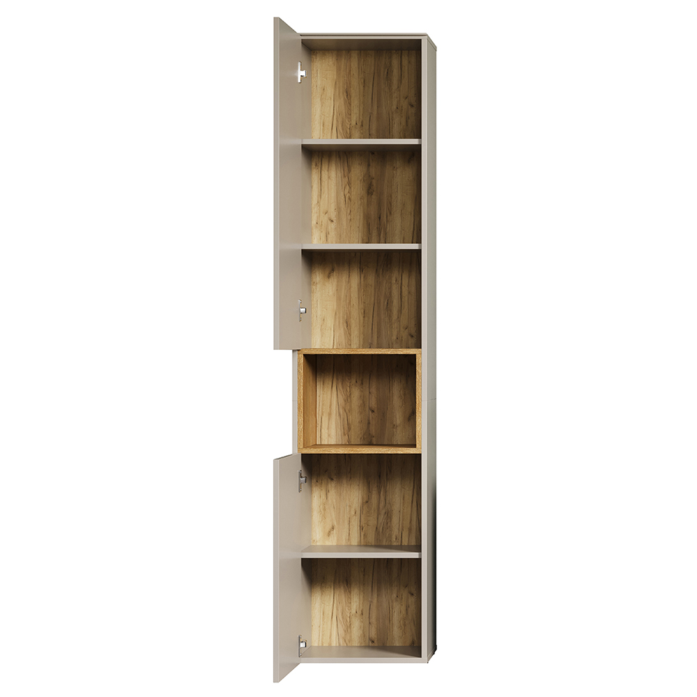 Salem Tall Wooden Bathroom Storage Cabinet in Cashmere and Evoke Oak