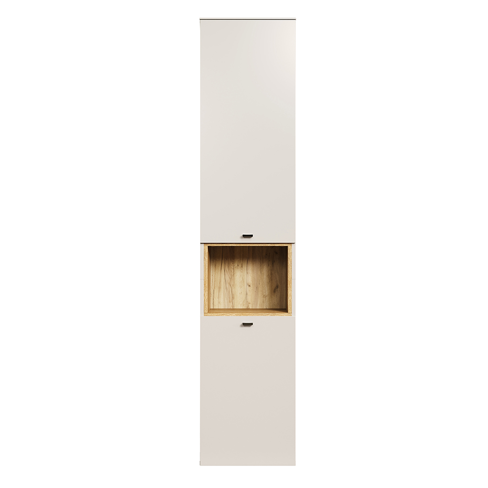 Salem Tall Wooden Bathroom Storage Cabinet in Cashmere and Evoke Oak