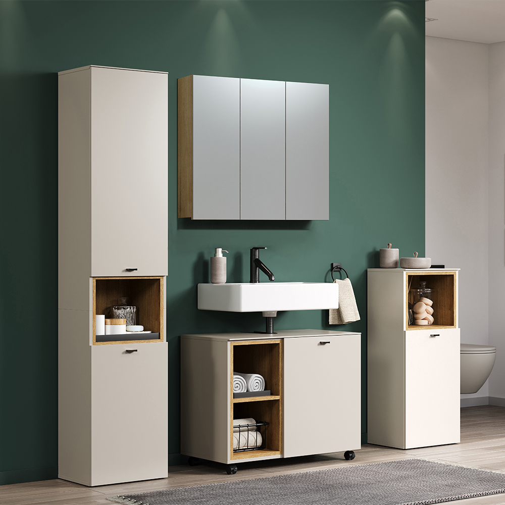 Salem Wooden Bathroom Furniture Set with 7 Doors in Cashmere and Evoke Oak