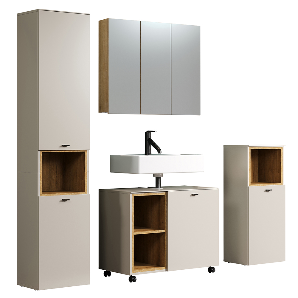Salem Wooden Bathroom Furniture Set with 7 Doors in Cashmere and Evoke Oak