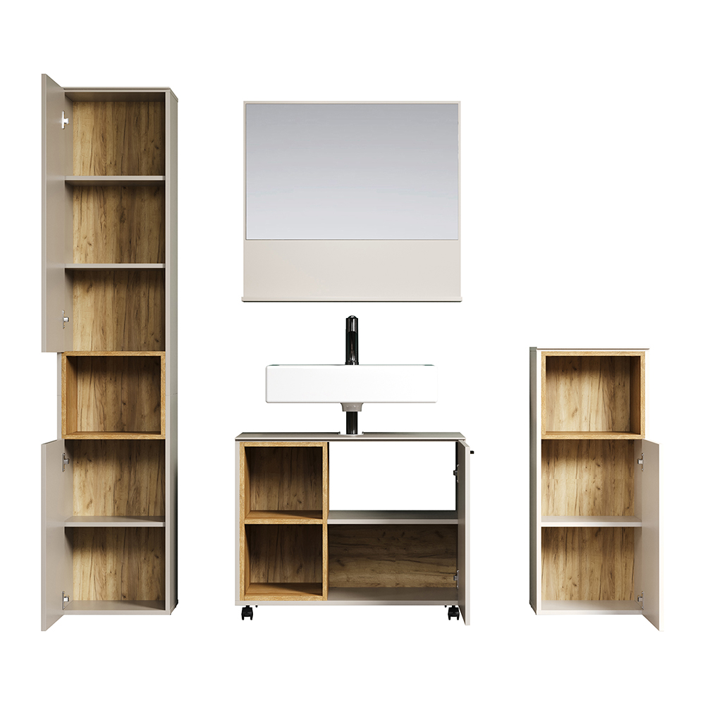 Salem Wooden Bathroom Furniture Set in Cashmere and Evoke Oak