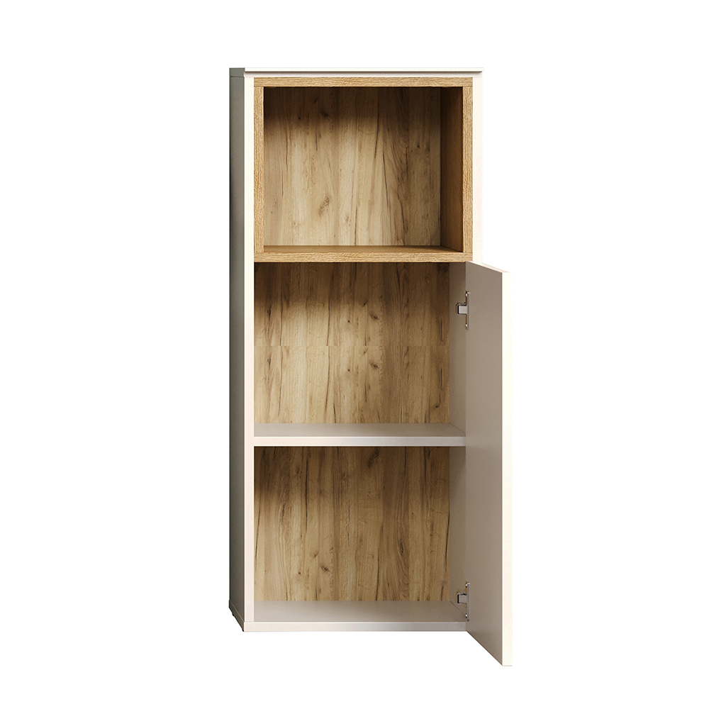 Salem Wooden Bathroom Storage Cabinet in Cashmere and Evoke Oak