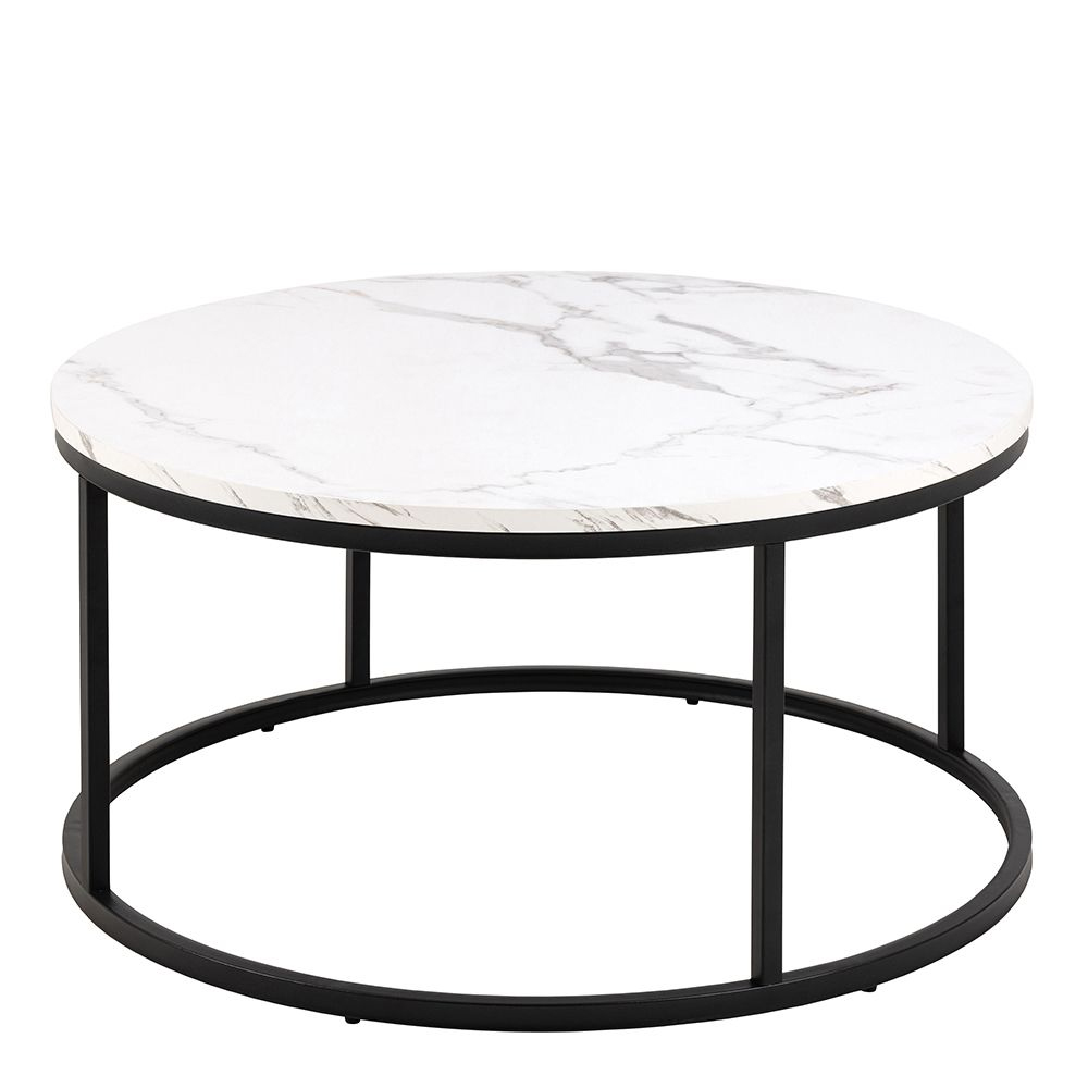 Salem Wooden Coffee Table Round In White Marble Effect