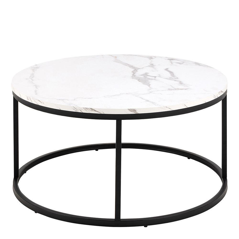 Salem Wooden Coffee Table Round In White Marble Effect