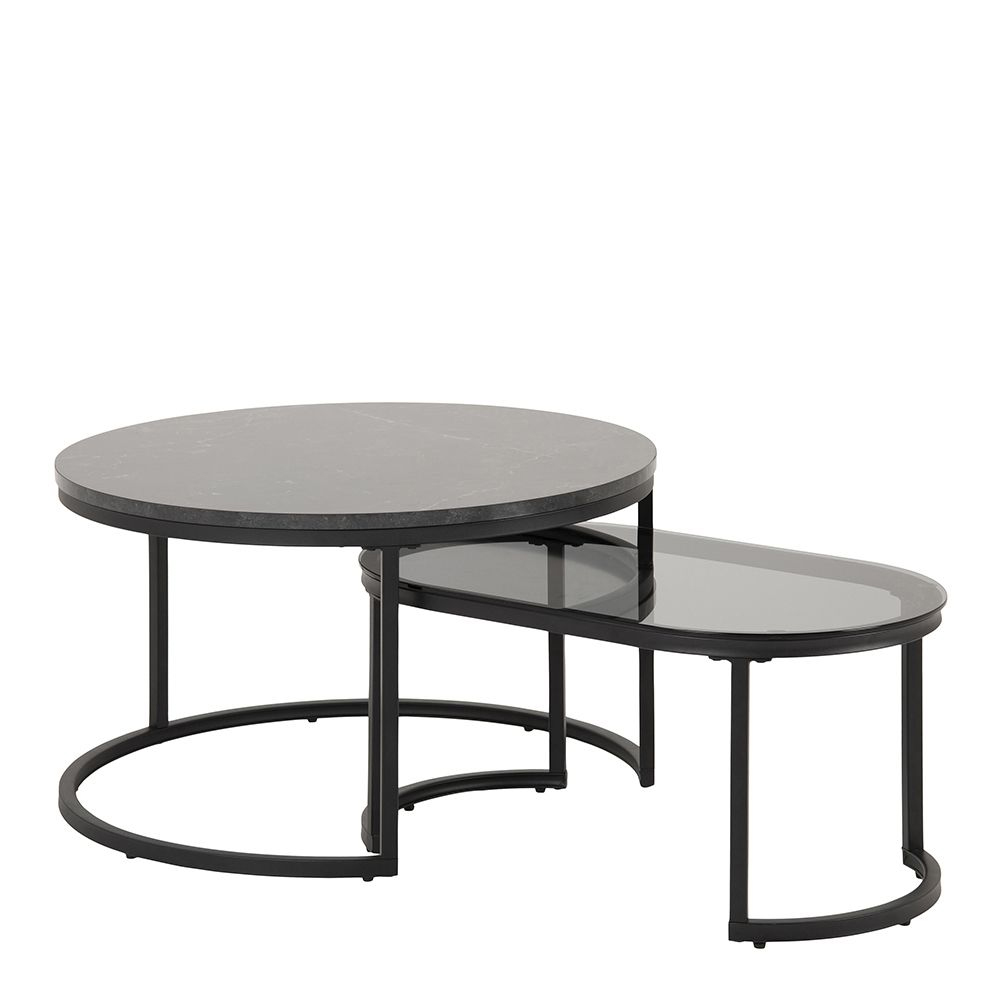 Salem Wooden And Glass Nesting Coffee Tables In Black