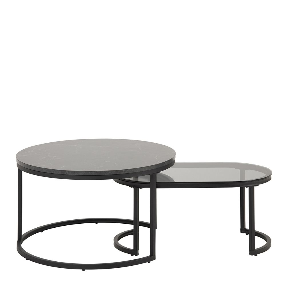 Salem Wooden And Glass Nesting Coffee Tables In Black