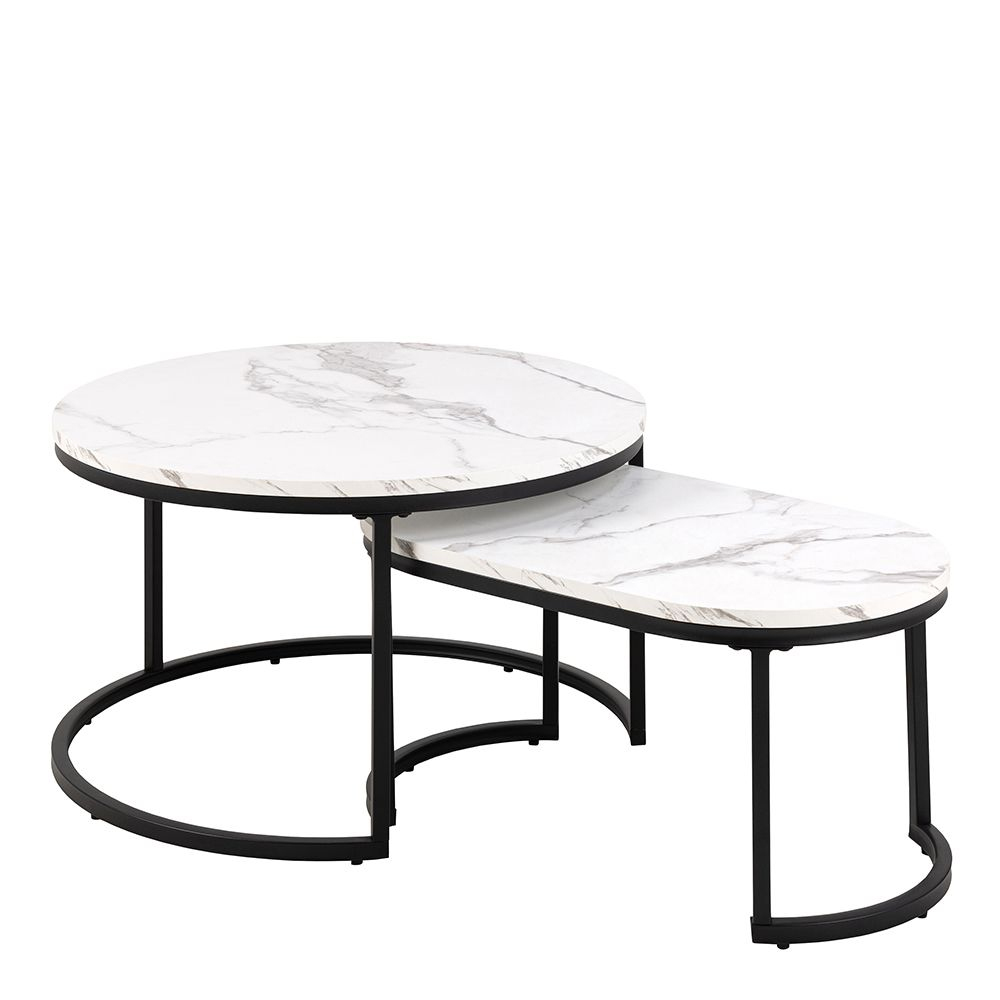 Salem Wooden Nesting Coffee Tables In White Marble Effect