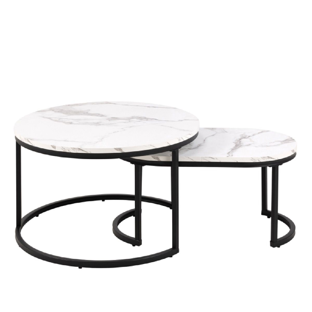 Salem Wooden Nesting Coffee Tables In White Marble Effect