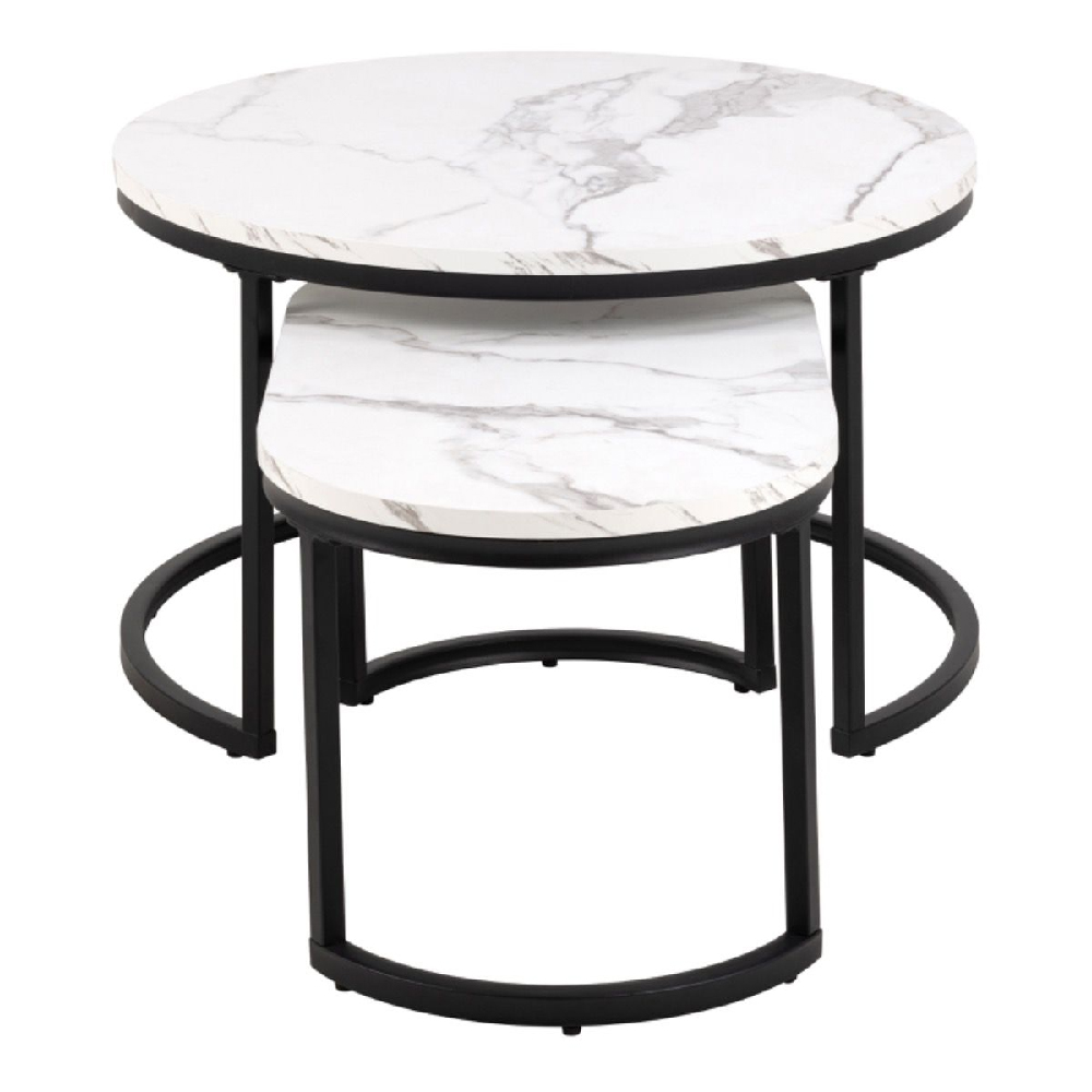 Salem Wooden Nesting Coffee Tables In White Marble Effect