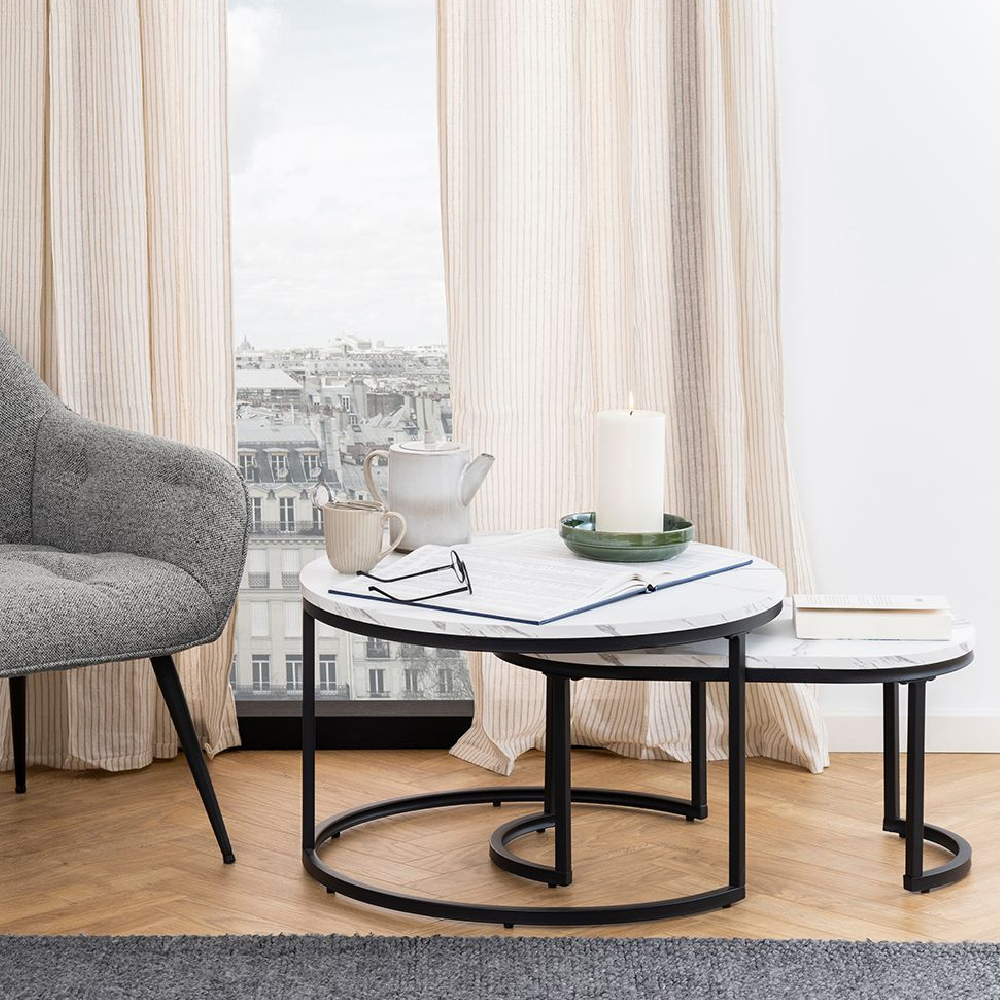 Read more about Salem wooden nesting coffee tables in white marble effect