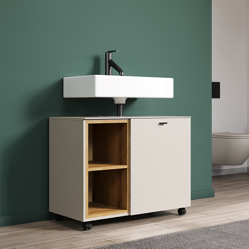 Salem Wooden Bathroom Furniture Set in Cashmere and Evoke Oak