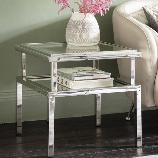 Salerno Glass Side Table In Silver
