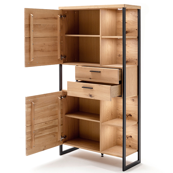 Salerno LED 2 Doors 2 Drawers Storage Cabinet In Planked Oak_4