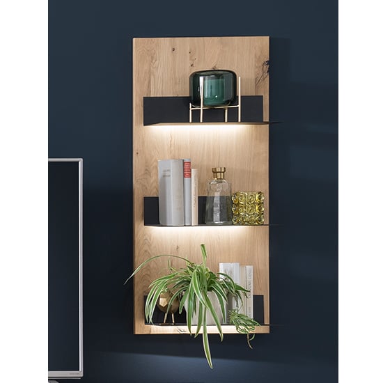 Read more about Salerno led wall wooden 3 shelves shelving unit in planked oak