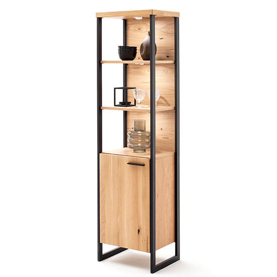 Salerno LED Wooden 1 Door Storage Cabinet In Planked Oak_2