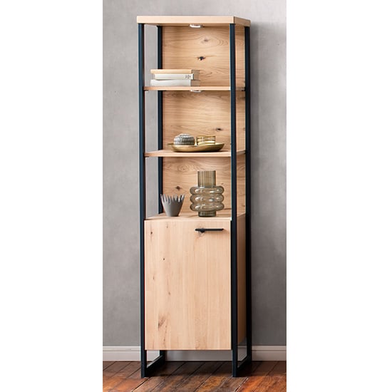 Salerno LED Wooden 1 Door Storage Cabinet In Planked Oak_1