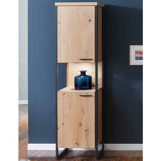 Salerno LED Wooden 2 Doors Storage Cabinet In Planked Oak_1