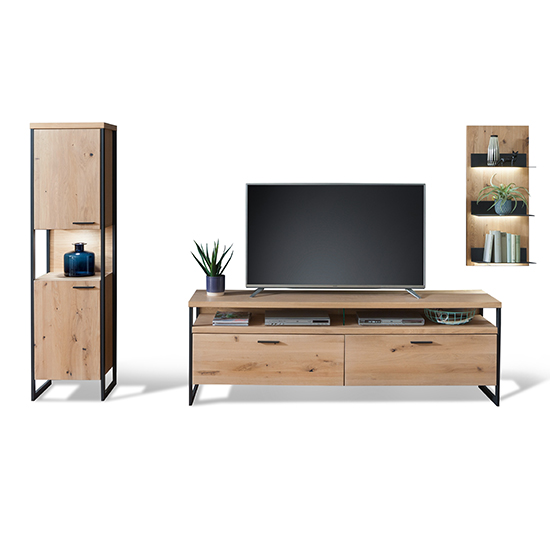 Salerno LED Wooden Living Room Furniture Set 3 In Planked Oak_2