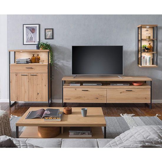 Salerno LED Wooden Living Room Furniture Set 4 In Planked Oak_1